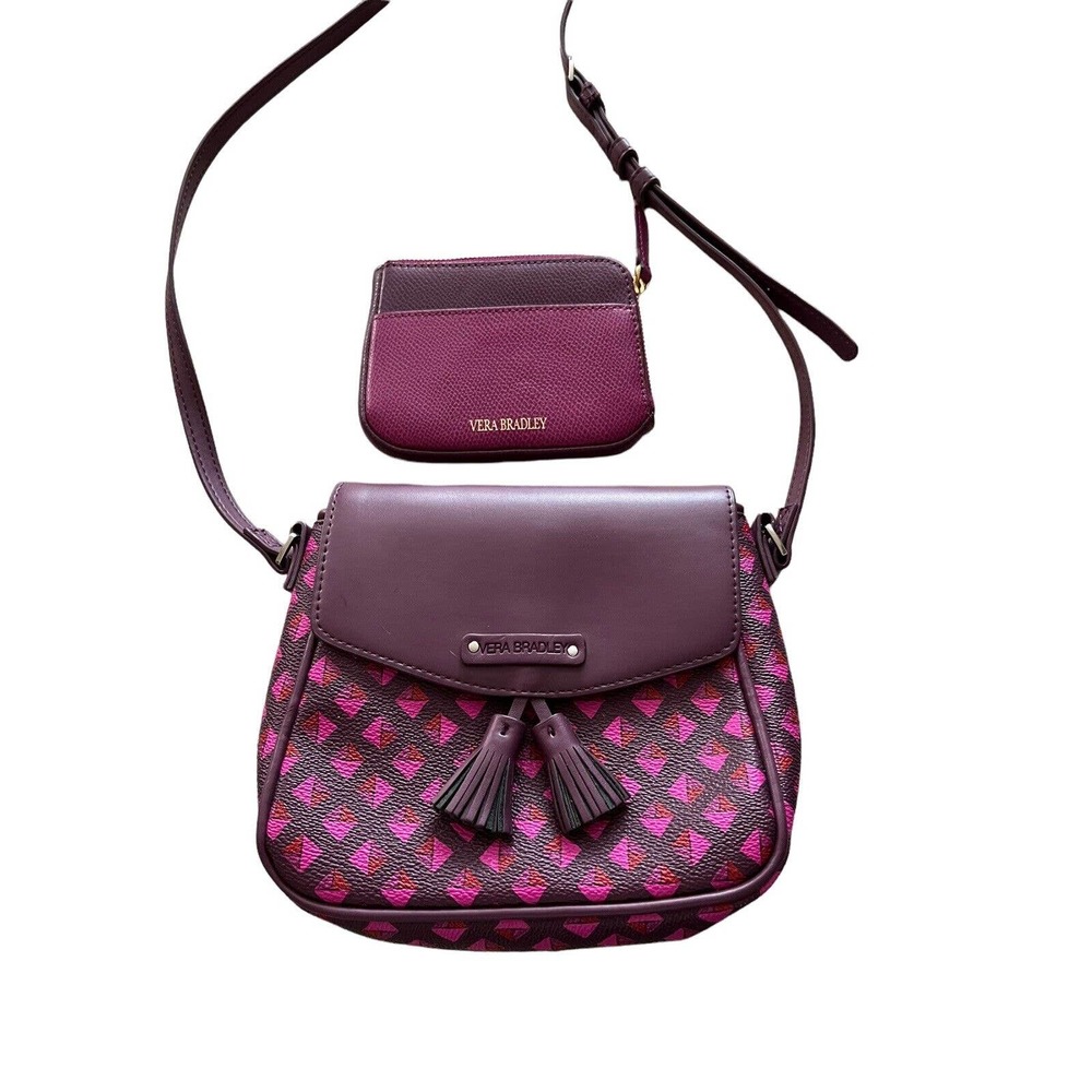 Vera Bradley Tassel Purse Crossbody Plum Studs Wallet Set Pink Purple